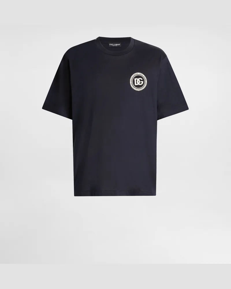 Dolce & Gabbana Cotton T-shirt With Patch - Mann T-shirts Und Polos Blau Blue