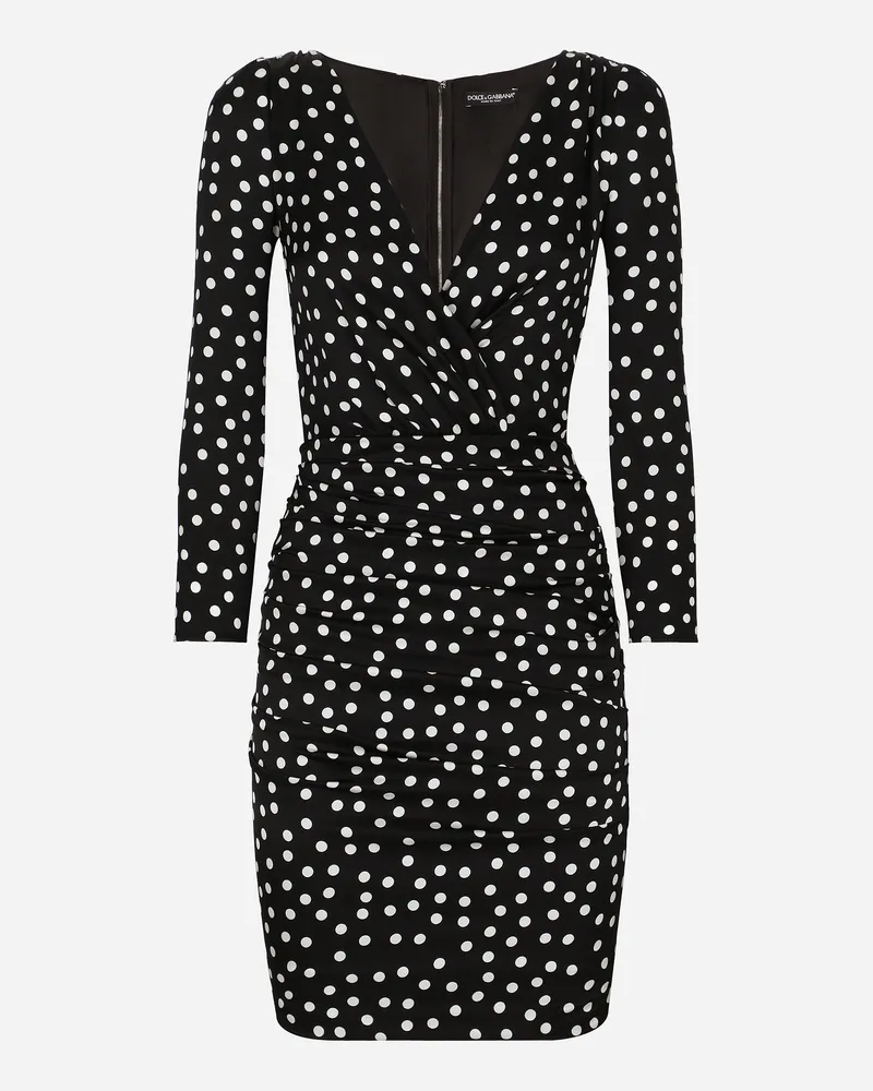Dolce & Gabbana Drapiertes Kurzes Kleid Aus Charmeuse Mit Feinem Punkteprint - Frau Kleider Drucken Drucken