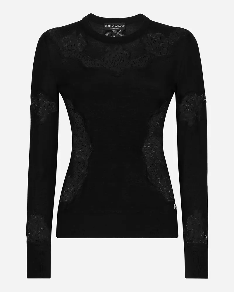 Dolce & Gabbana Pullover Aus Kaschmir Und Seide Mit Intarsie Aus Spitze - Frau Strickwaren Schwarz Schwarz