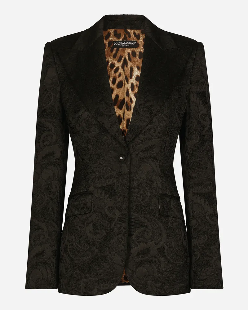 Dolce & Gabbana Turlington-jacke Aus Floralem Jacquard - Frau Blazer Schwarz Stoff Schwarz