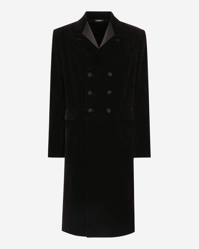 Dolce & Gabbana Samtmantel Mit Details Aus Satin - Mann Mäntel Und Jacken Schwarz Schwarz