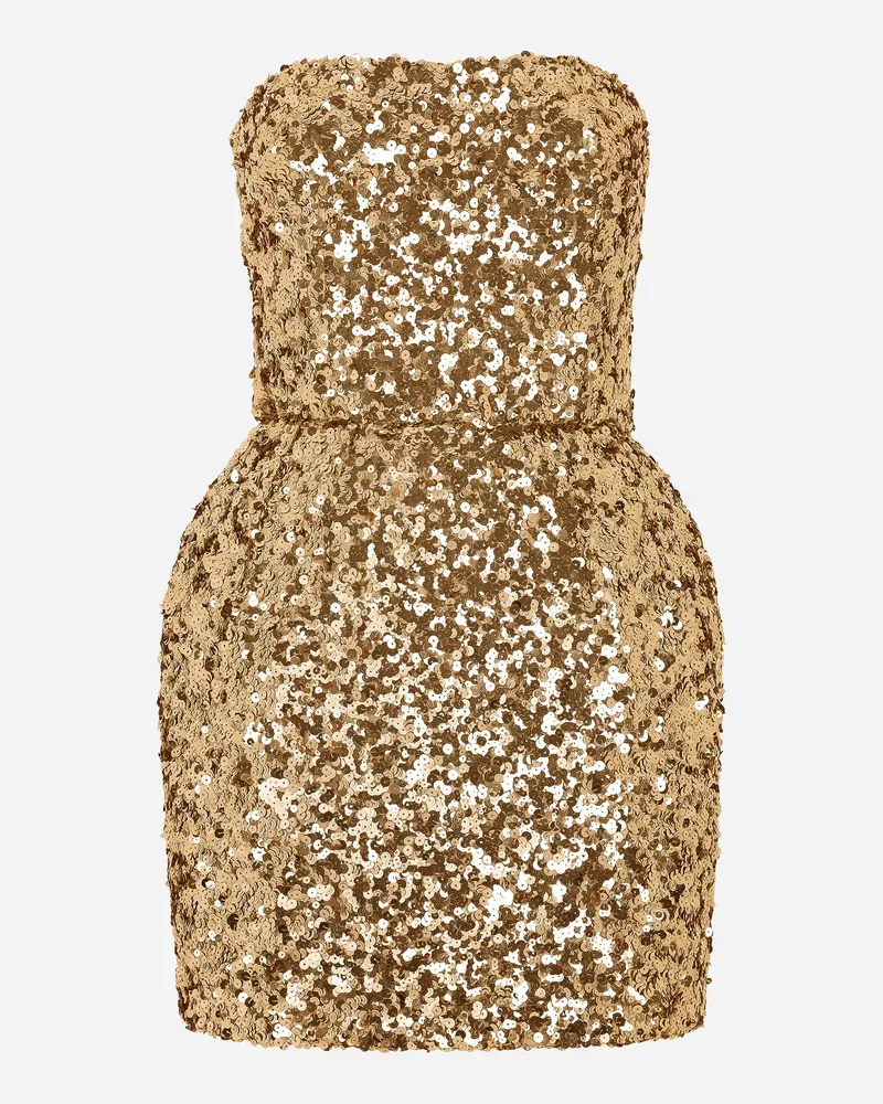 Dolce & Gabbana Kurzes Paillettenkleid Ohne Träger - Frau Kleider Gold Gold