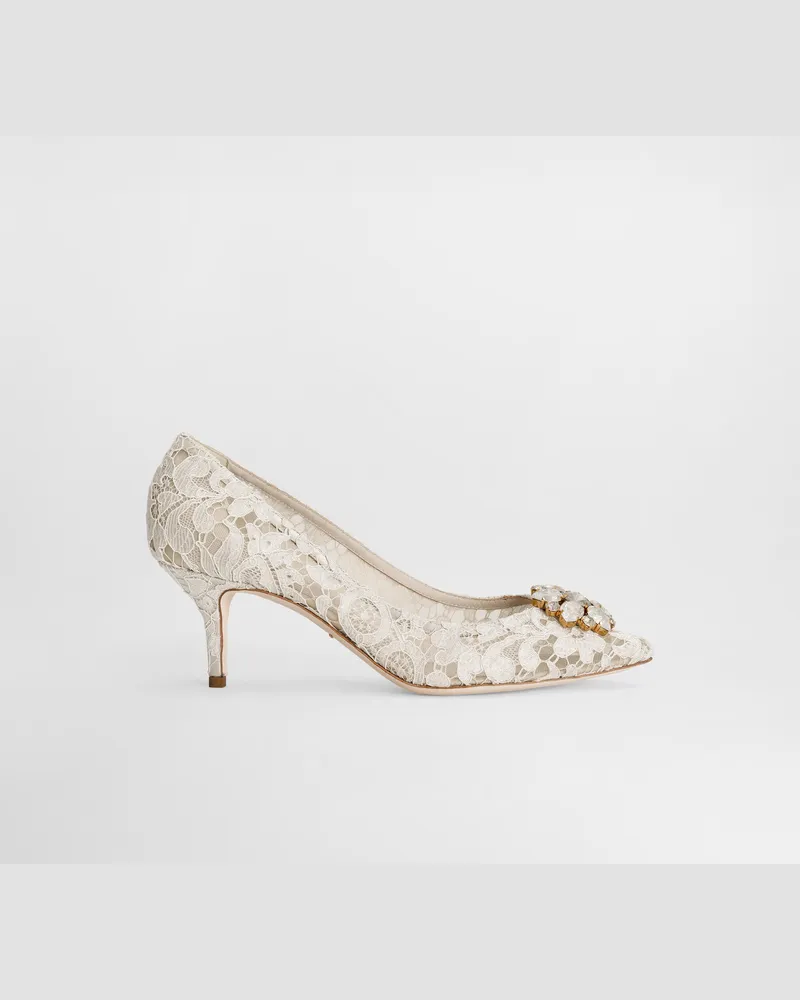 Dolce & Gabbana Pump In Taormina Lace With Crystals - Frau Pumps Und Slingbacks Grau Spitze Weiss