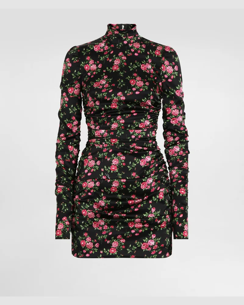 Dolce & Gabbana Langes Kleid Aus Satin Mit Rosenstrauß-print - Frau Kleider Mehrfarbig Mehrfarbig