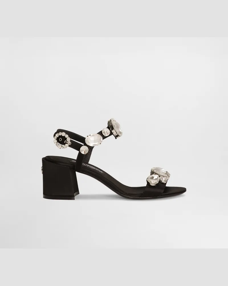 Dolce & Gabbana Sandalette Aus Satin Mit Schmucksteinen Bestickt - Frau Sandalen Und Wedges Mehrfarbig Schwarz
