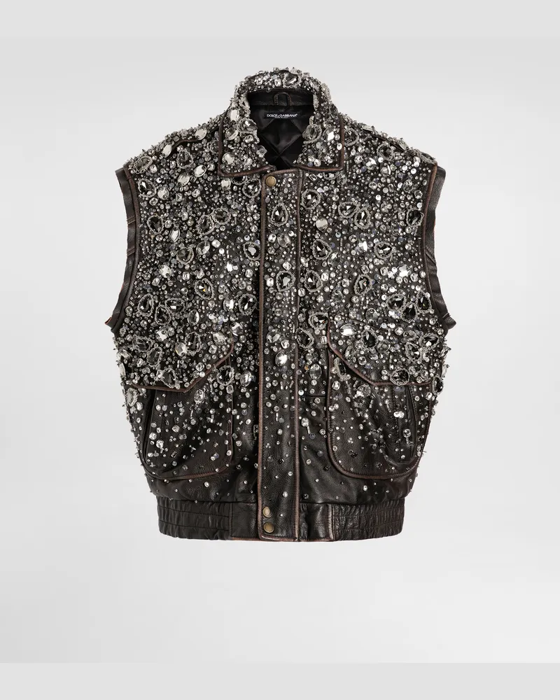 Dolce & Gabbana Vintage Leather Vest With Embroidery - Frau Blazer Mehrfarbig Multicolor