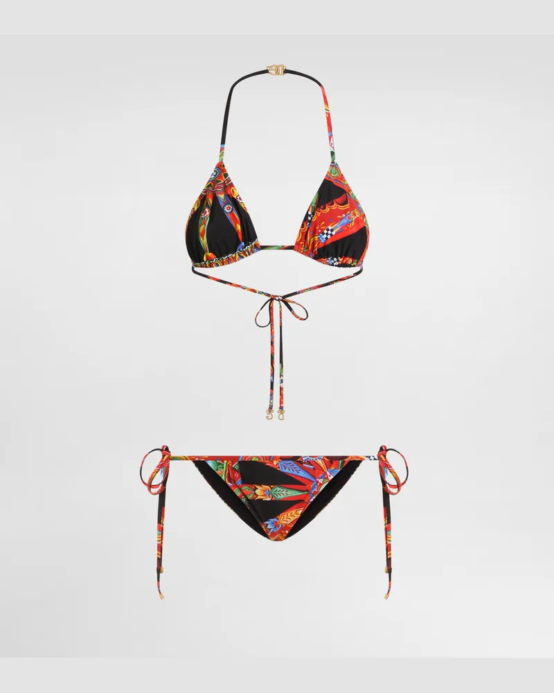 Dolce & Gabbana Triangel-bikini Mit Carretto-print - Frau Bademode Mehrfarbig Mehrfarbig