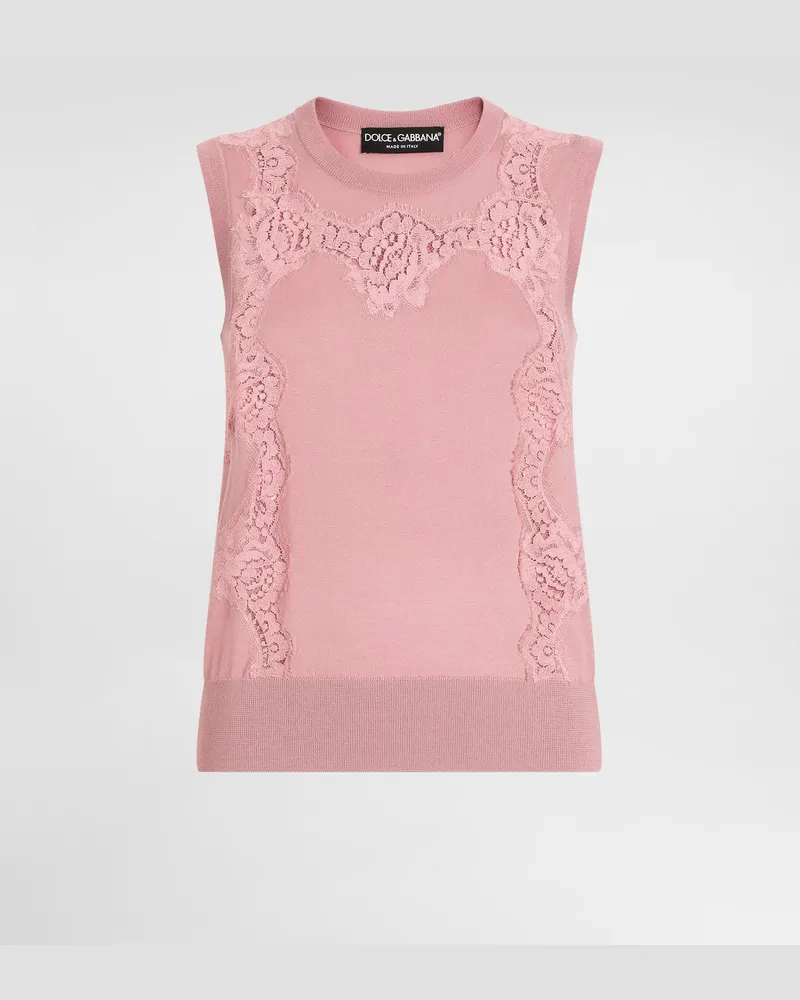 Dolce & Gabbana Wool Tank Top With Lace Inlay - Frau Strickwaren Pink Pink