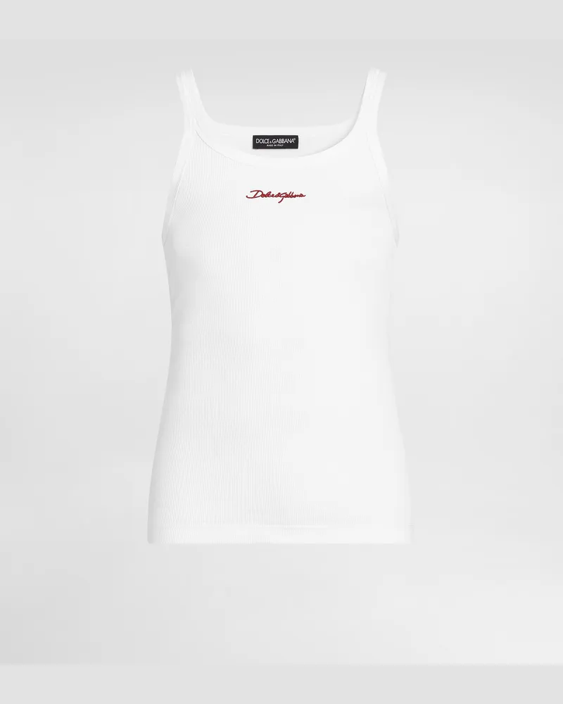 Dolce & Gabbana Tanktop Aus Baumwolle Mit Dg-stickerei - Mann T-shirts Und Polos Wei Weiss