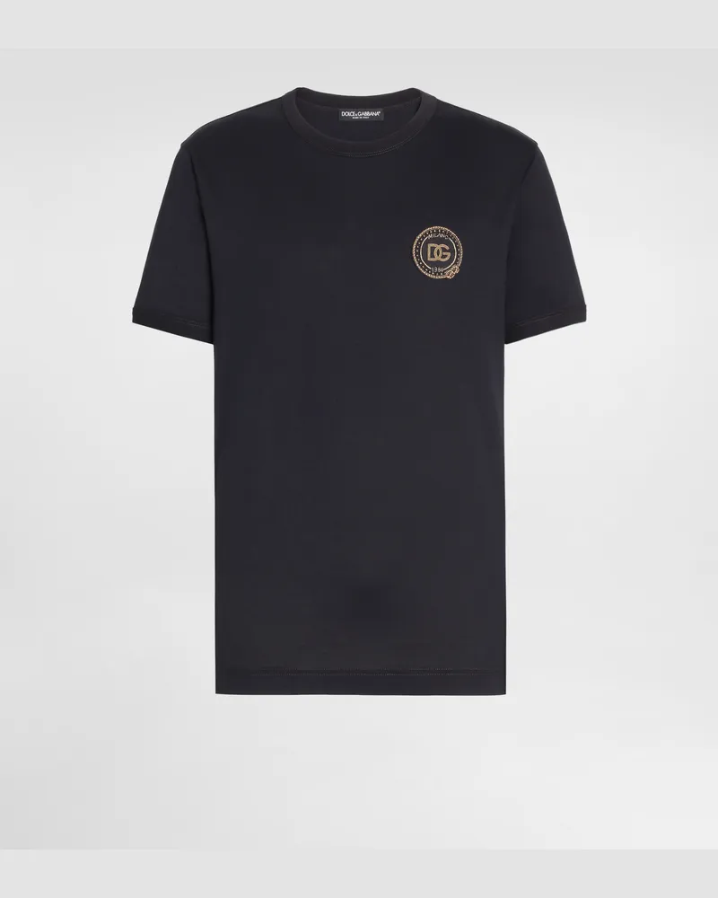 Dolce & Gabbana Baumwoll-t-shirt Mit Patch - Mann T-shirts Und Polos Blau Blau