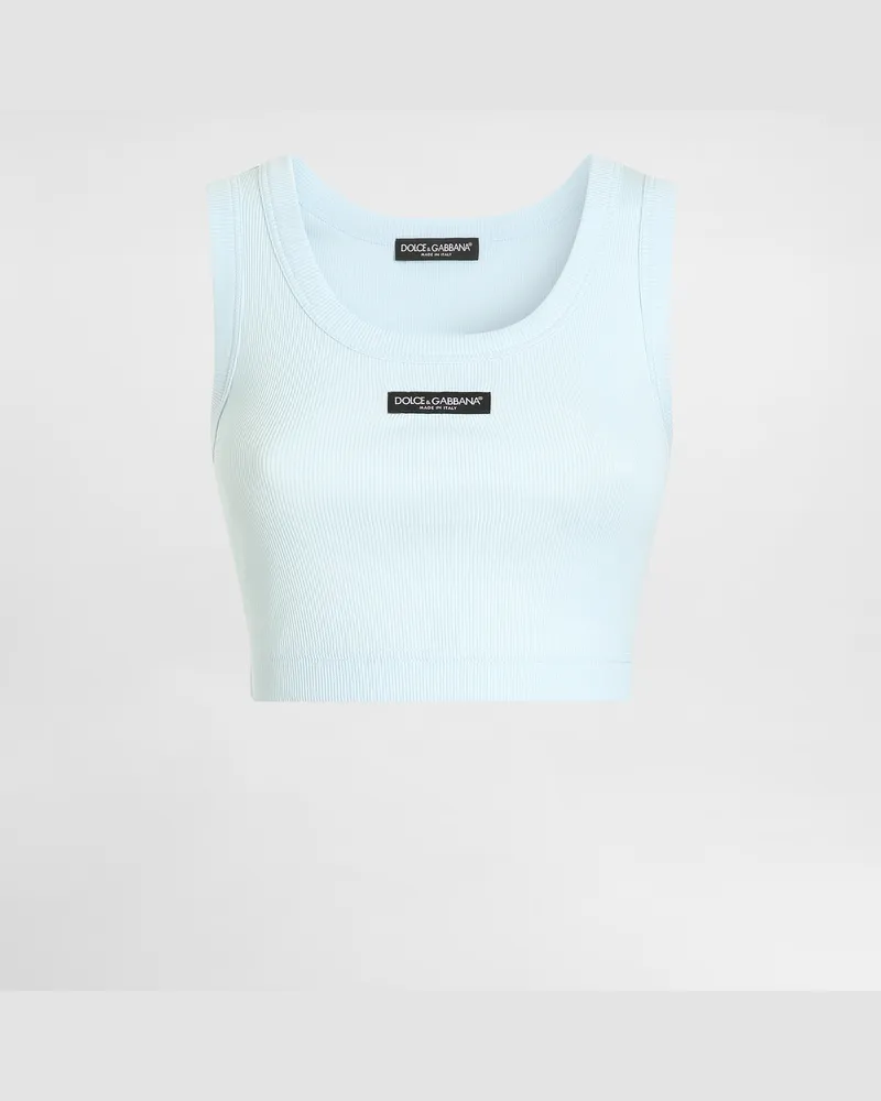 Dolce & Gabbana Cropped-tanktop Aus Baumwolle Mit Logo - Frau T-shirts Und Sweatshirts Azurblau Azurblau