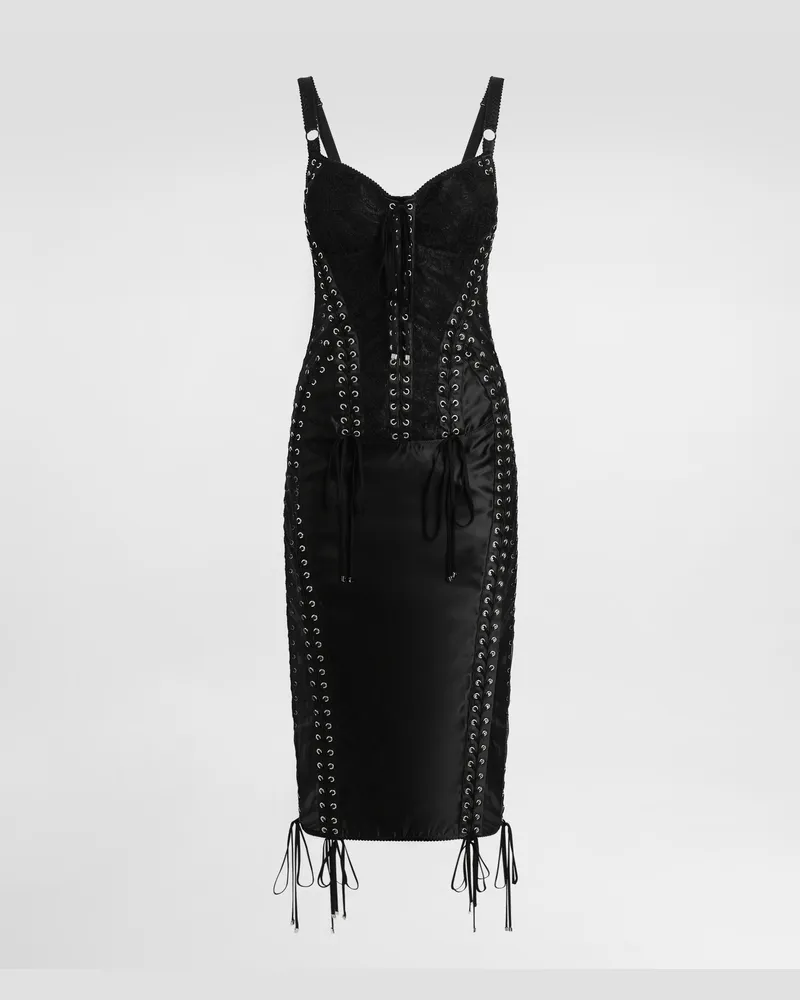 Dolce & Gabbana Longuettekleid Mit Korsettdetails - Frau Kleider Schwarz Schwarz