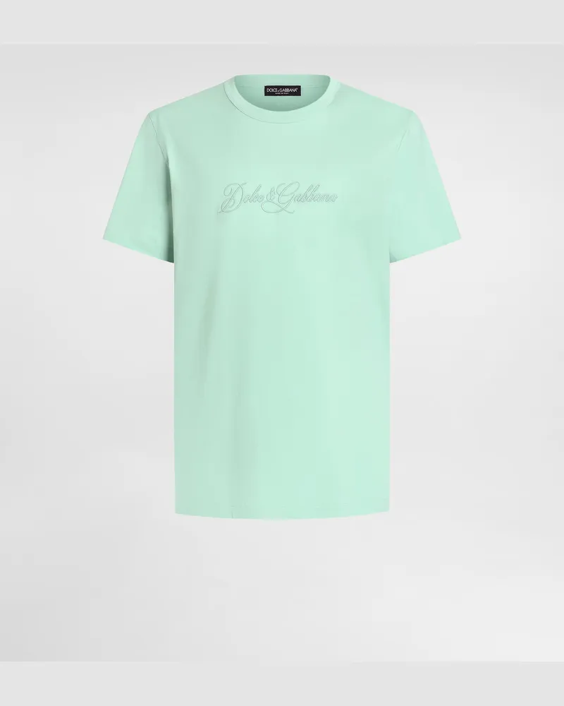 Dolce & Gabbana T-shirt Aus Baumwolle Mit Dg-stickerei - Mann T-shirts Und Polos Green Green