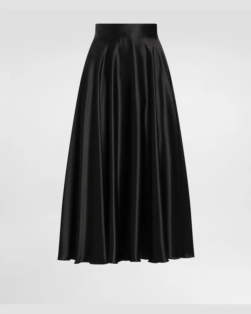 Dolce & Gabbana Longuette-tellerrock Aus Seidensatin - Frau Röcke Schwarz Schwarz