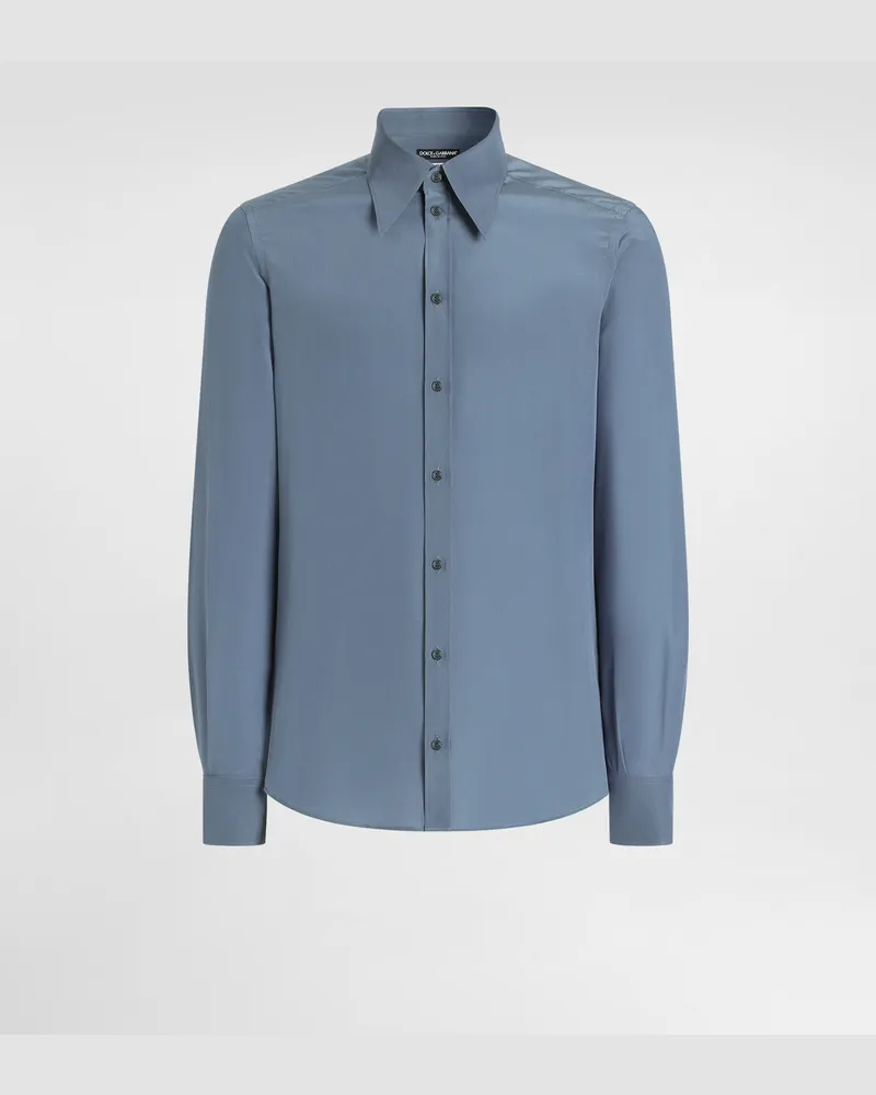 Dolce & Gabbana Silk Crêpe De Chine Gold Shirt - Mann Hemden Azure Seide Azure