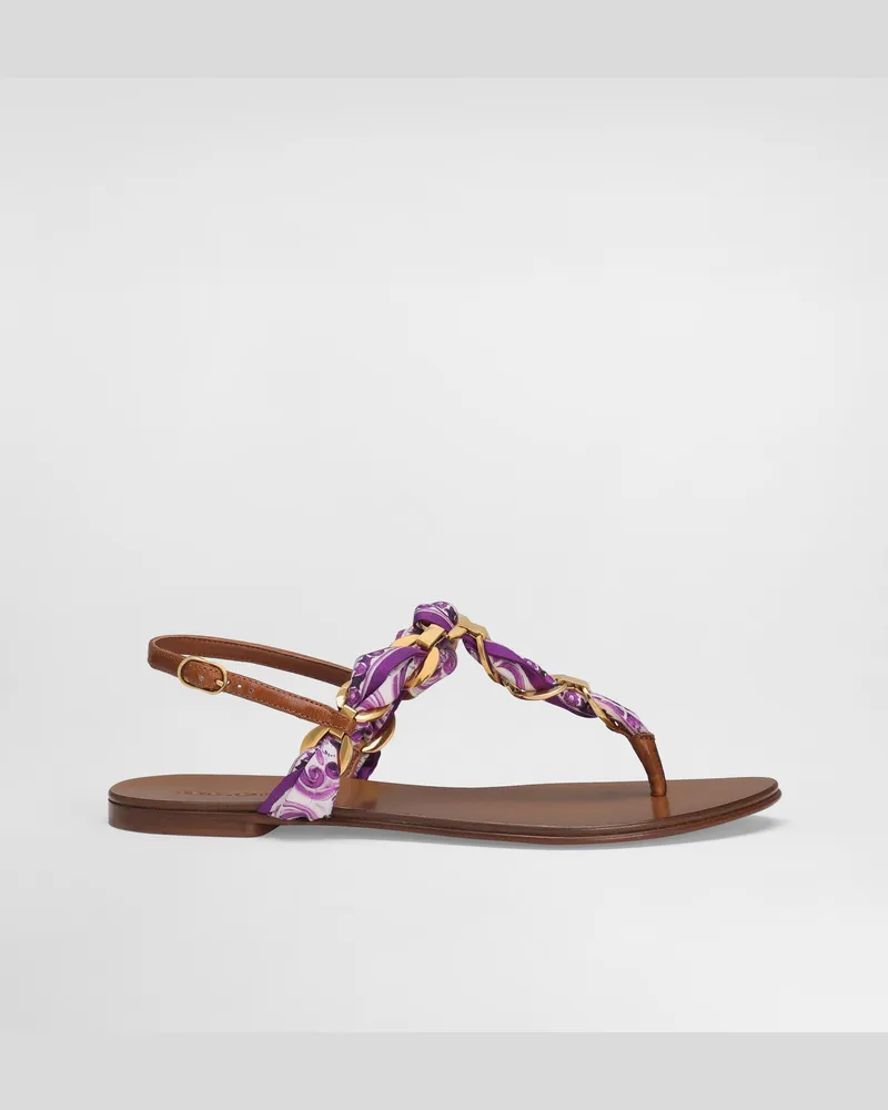 Dolce & Gabbana Majolica-print Twill Flip-flops - Frau Flat Multicolor Multicolor