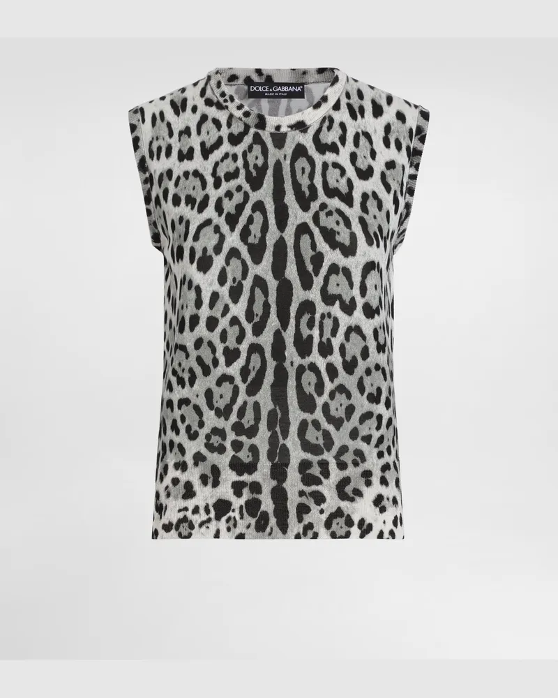 Dolce & Gabbana Tanktop Aus Seide Leoprint - Frau Strickwaren Drucken Drucken