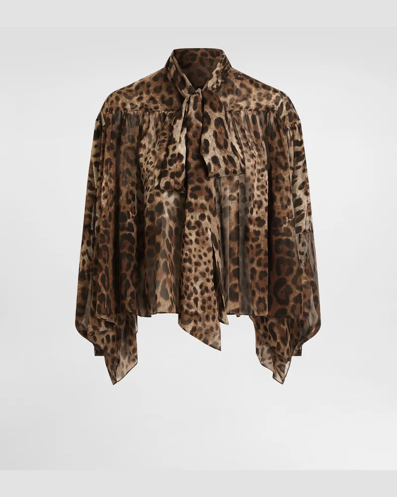 Dolce & Gabbana Bluse Aus Seidenchiffon Mit Leo-print - Frau Blusen Und Tops Animalprint Drucken