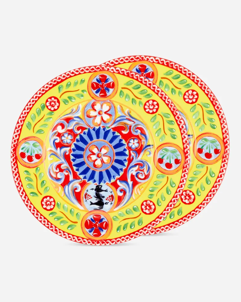 Dolce & Gabbana Set 2 Dinner Plates In Fine Porcelain - Flache Teller Mehrfarbig Mehrfarbig