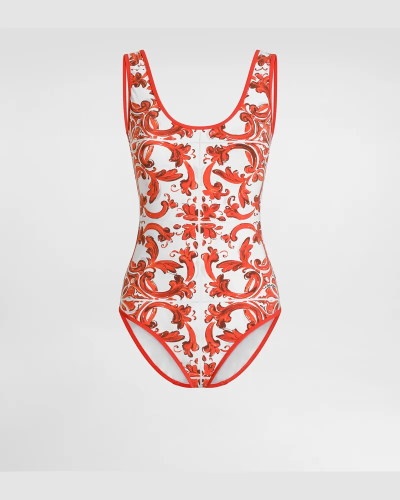 Dolce & Gabbana Einteiliger Badeanzug Mit Majolika-print - Frau Bademode Multicolor Stoff Multicolor