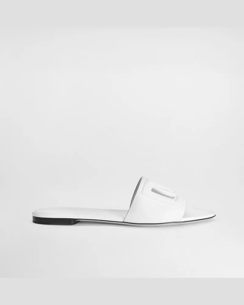 Dolce & Gabbana Pantolette Aus Kalbsleder Und Dg-logo - Frau Pantoletten Und Mules Wei� Leder Weiss