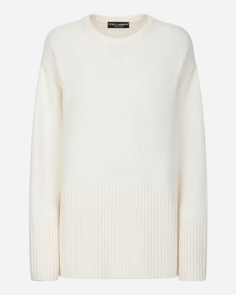 Dolce & Gabbana Pullover Aus Kaschmir Mit Dg-logostickerei - Frau Strickwaren Wei Weiss