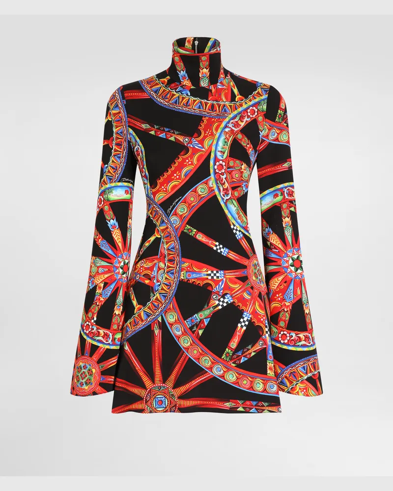 Dolce & Gabbana Kleid Aus Charmeuse Mit Carretto-print - Frau Kleider Mehrfarbig Mehrfarbig