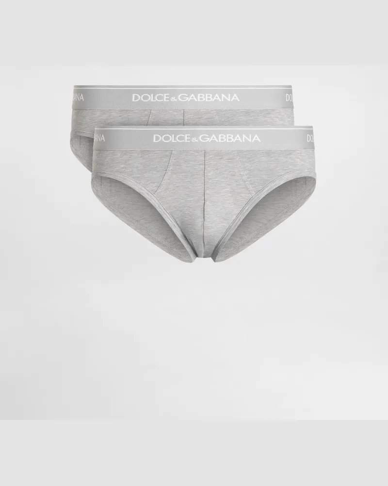 Dolce & Gabbana Bi-pack Slip Unterwäsche Aus Baumwoll-stretch - Mann Unterwäsche Und Loungewear Grau Grau