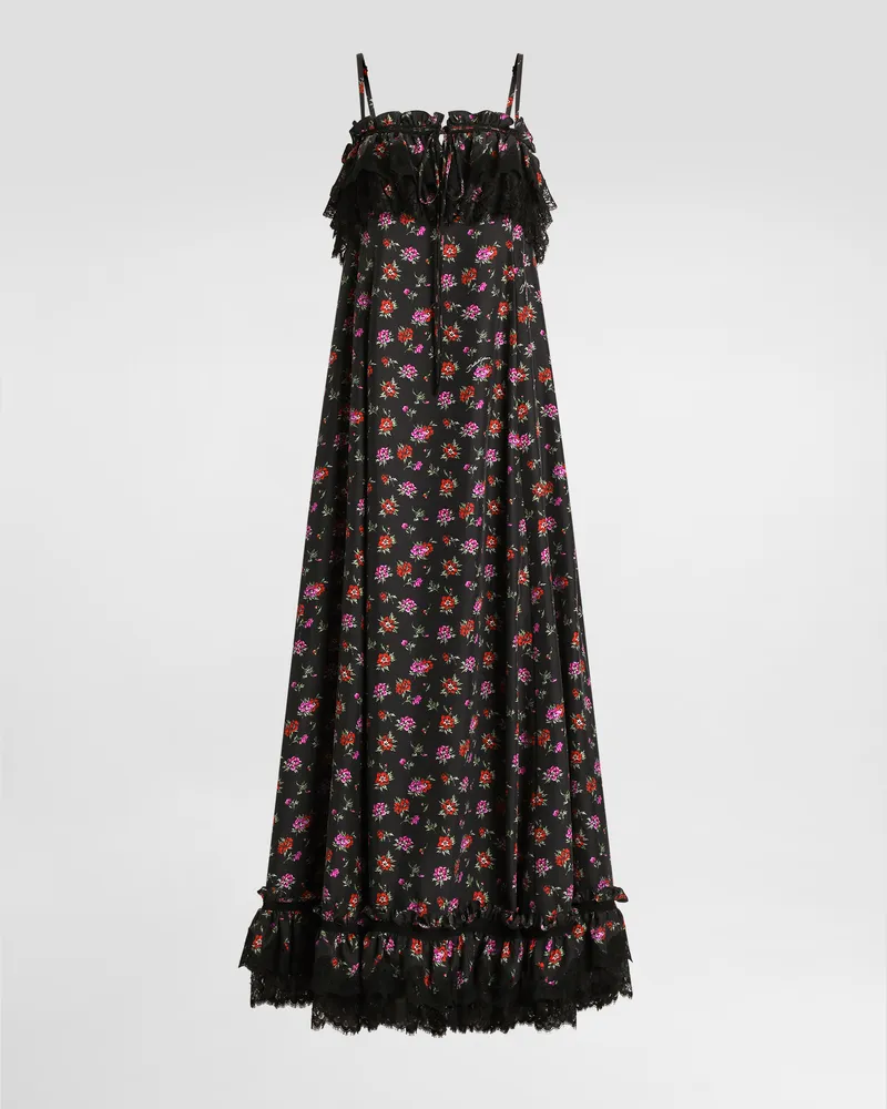 Dolce & Gabbana Langes Kleid Aus Habotai-seide Mit Blumen-print - Frau Kleider Mehrfarbig Mehrfarbig