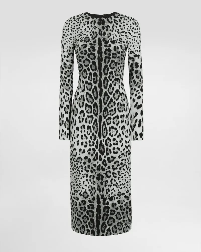 Dolce & Gabbana Longuette-schlauchkleid Aus Charmeuse Leoprint - Frau Kleider Drucken Seide Drucken