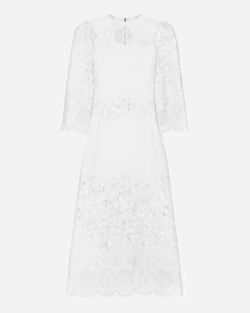 Dolce & Gabbana Longuette-kleid Aus Baumwolle Mit Cut-out-stickerei - Frau Kleider Wei Weiss