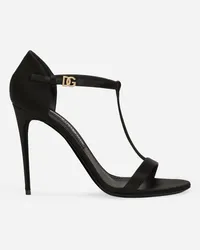 Dolce & Gabbana T-Steg-Sandalette aus Satin Schwarz