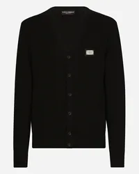 Dolce & Gabbana Cardigan aus Wolle und Kaschmir mit Logoplakette Schwarz