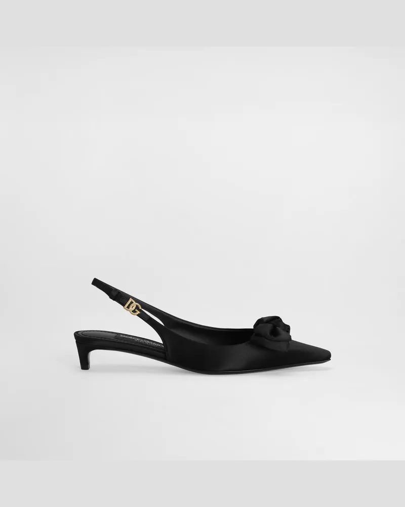 Dolce & Gabbana Slingback Aus Satin Mit Schleife - Frau Pumps Und Slingbacks Schwarz Schwarz