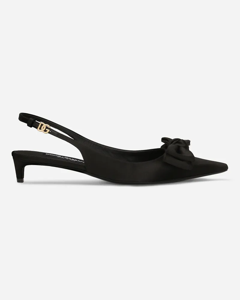 Dolce & Gabbana Slingback Aus Satin Mit Schleife - Frau Pumps Und Slingbacks Schwarz Schwarz