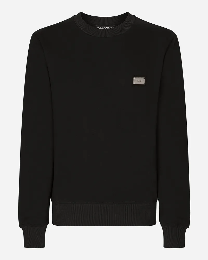 Dolce & Gabbana Jersey-sweatshirt Mit Logoplakette - Mann Sweatshirts Blau Baumwolle Blau