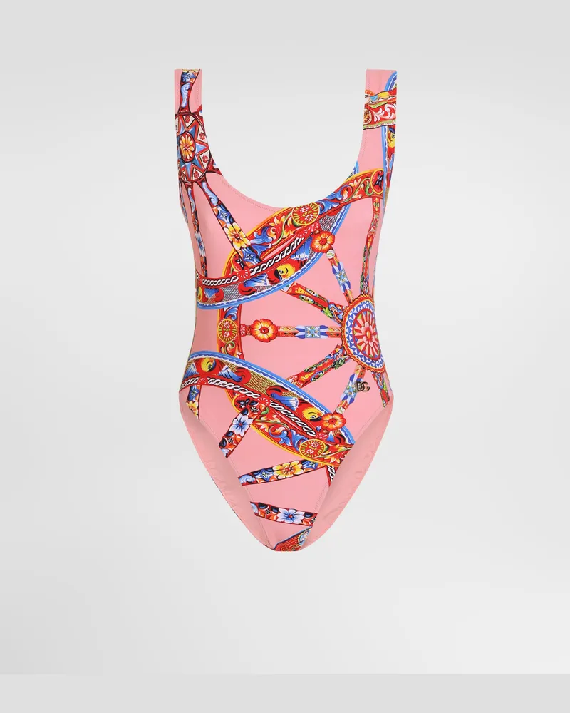 Dolce & Gabbana Einteiliger Badeanzug In Carretto-print - Frau Bademode Mehrfarbig Mehrfarbig
