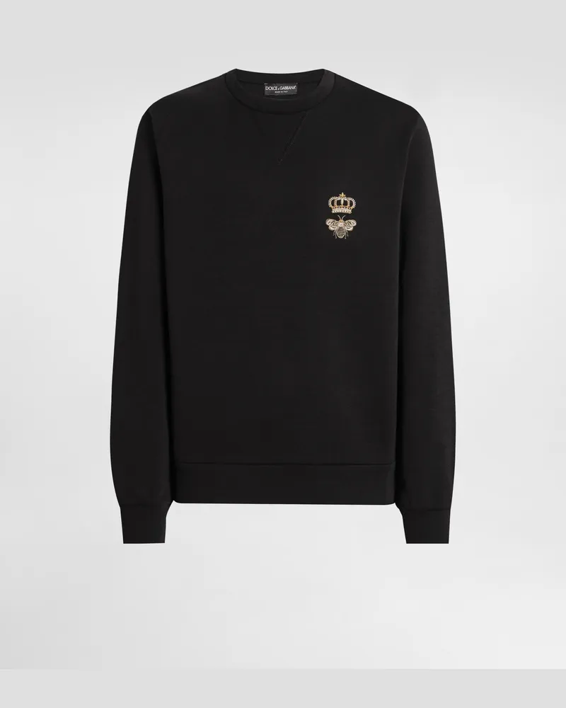 Dolce & Gabbana Sweatshirt Aus Baumwolljersey Mit Stickerei - Mann Sweatshirts Schwarz Baumwolle Schwarz