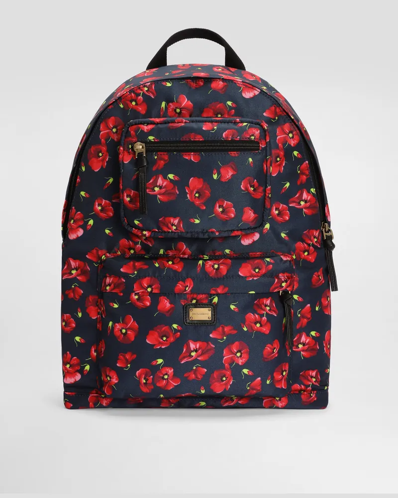 Dolce & Gabbana Rucksack Aus Nylon Mit Mohnblumen-print - Frau Collection 