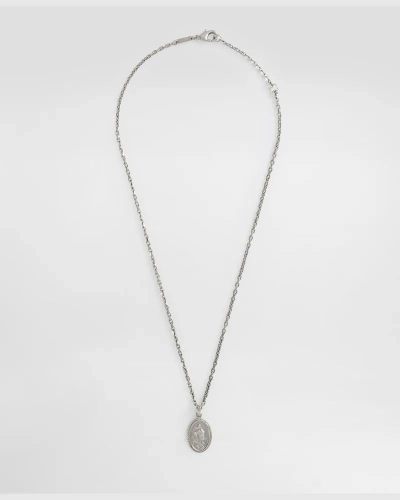 Dolce & Gabbana Halskette Aus Metall Mit Graviertem Medaillon - Mann Bijoux Silber Metall Silber