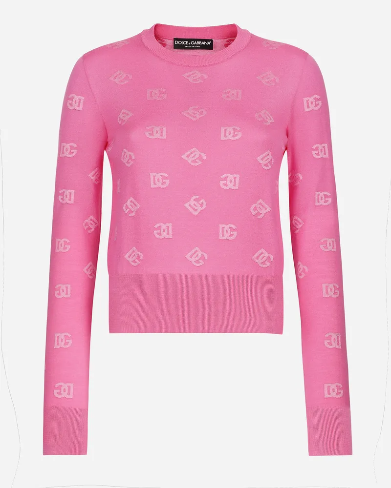 Dolce & Gabbana Jacquardpullover aus Wolle und Seide mit farblich abgestimmtem DG-Logo Fuchsia