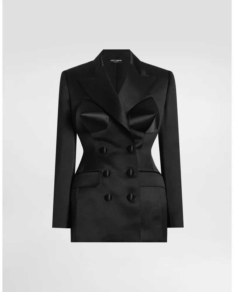 Dolce & Gabbana Zweireihige Jacke Aus Duchesse Mit Kegelförmigen Körbchen - Frau Blazer Schwarz Schwarz