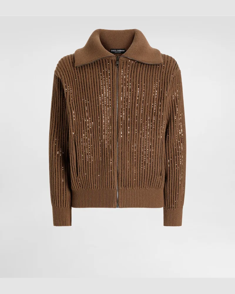 Dolce & Gabbana Sequined Wool Cardigan - Mann Strickwaren Brown Brown