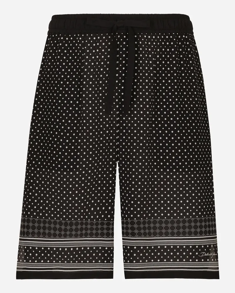 Dolce & Gabbana Jogging-bermudas Aus Seide Krawattenprint - Mann Hosen Und Shorts Drucken Drucken