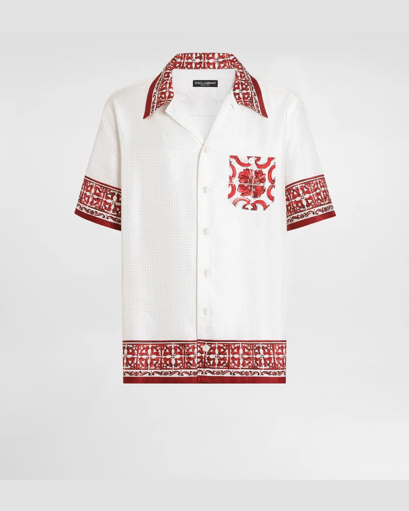 Dolce & Gabbana Hawaii-hemd Aus Jacquard-twill Mit Majolika-print - Mann Hemden Multicolor Multicolor