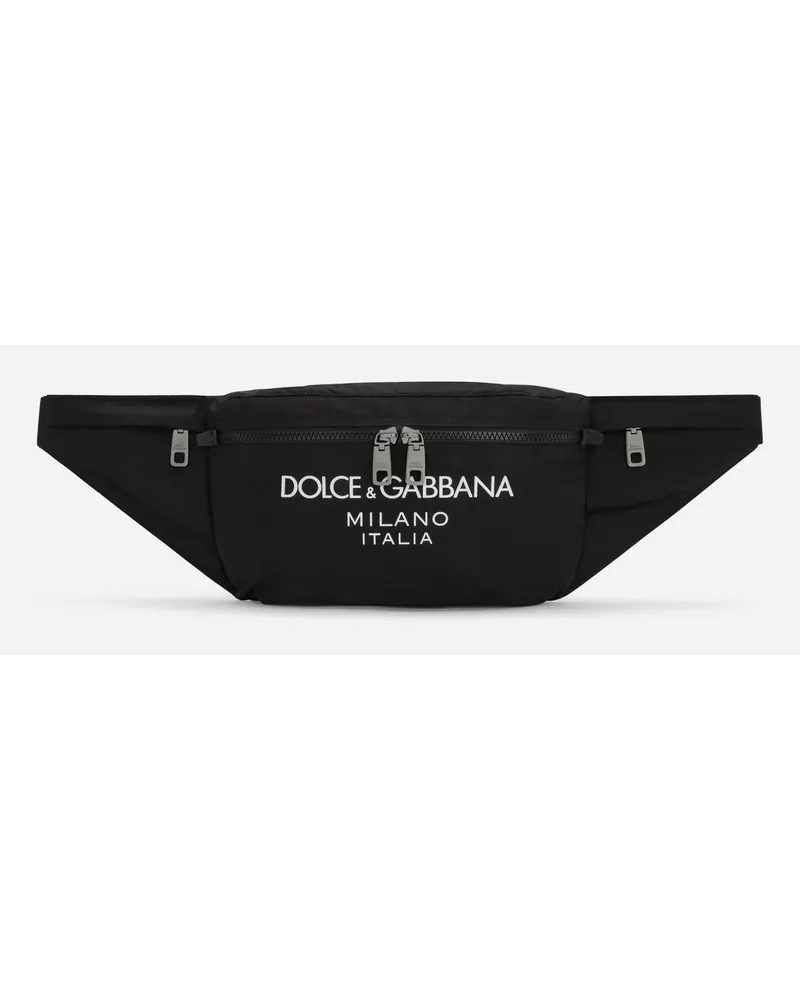 Dolce & Gabbana Gürteltasche aus Nylon mit gummiertem Logo Schwarz