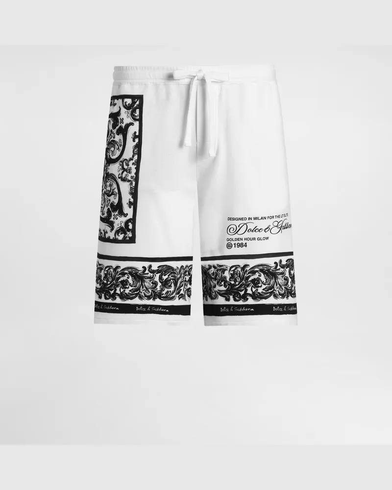 Dolce & Gabbana Bermudas Aus Doppelpiqué Mit Majolika-print - Mann Hosen Und Shorts Mehrfarbig Mehrfarbig