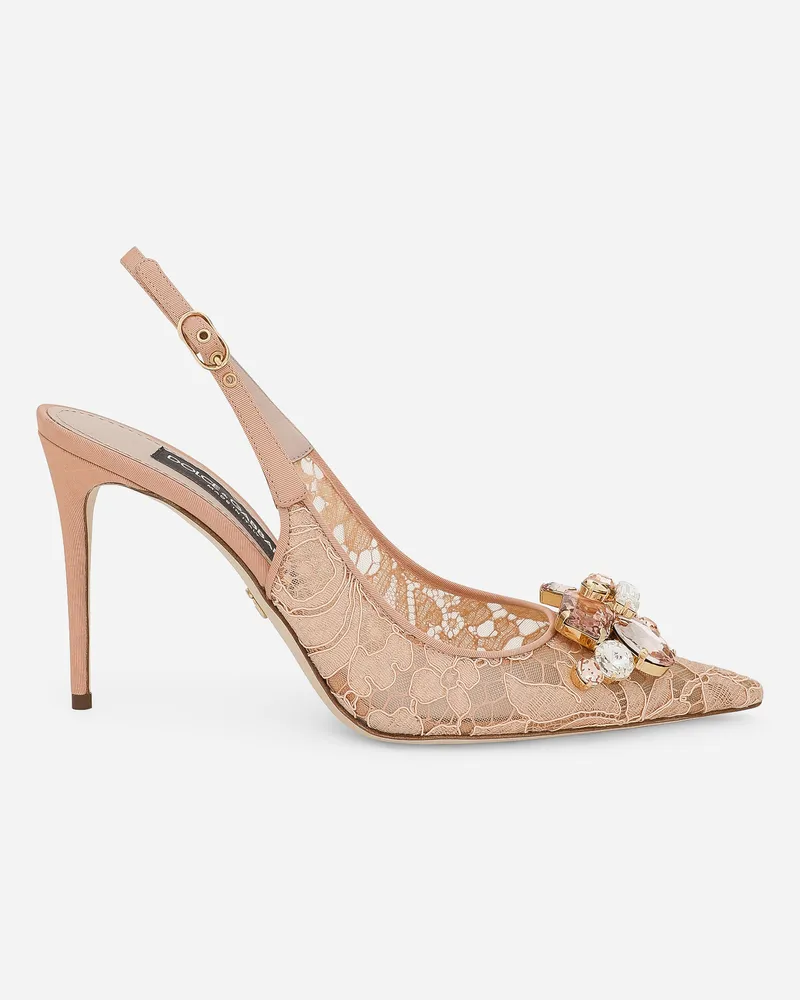 Dolce & Gabbana Slingback Rainbow Lace Aus Lurex-spitze - Frau Pumps Und Slingbacks Rosa Spitze Rosa