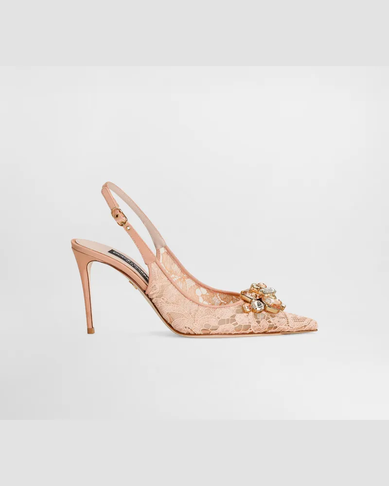 Dolce & Gabbana Slingback Rainbow Lace Aus Lurex-spitze - Frau Pumps Und Slingbacks Rosa Spitze Rosa