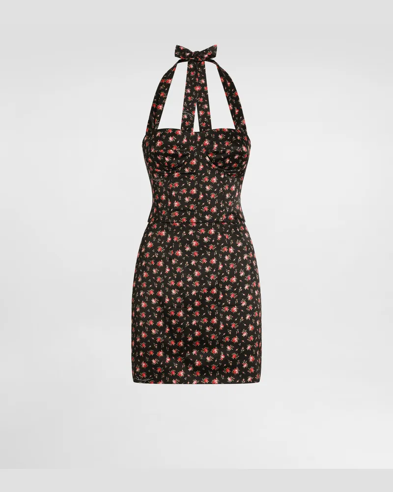 Dolce & Gabbana Kurzes Kleid Aus Satin Mit Röschen-print - Frau Kleider Mehrfarbig Mehrfarbig